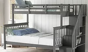 CLFHome Twin over Full Stairway Bunk Bed with Storage