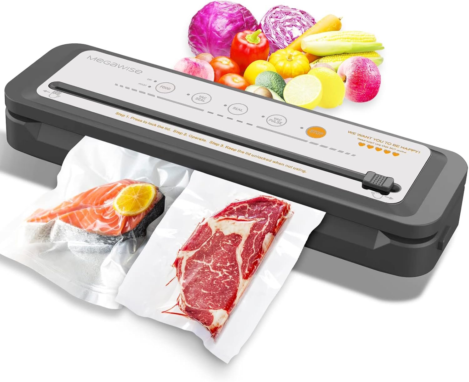 MEGAWISE Food Vacuum Sealer Machine with Built-in Cutter