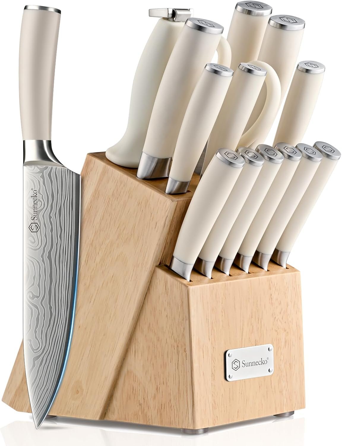 Sunnecko Knife Set with Block and Sharpener